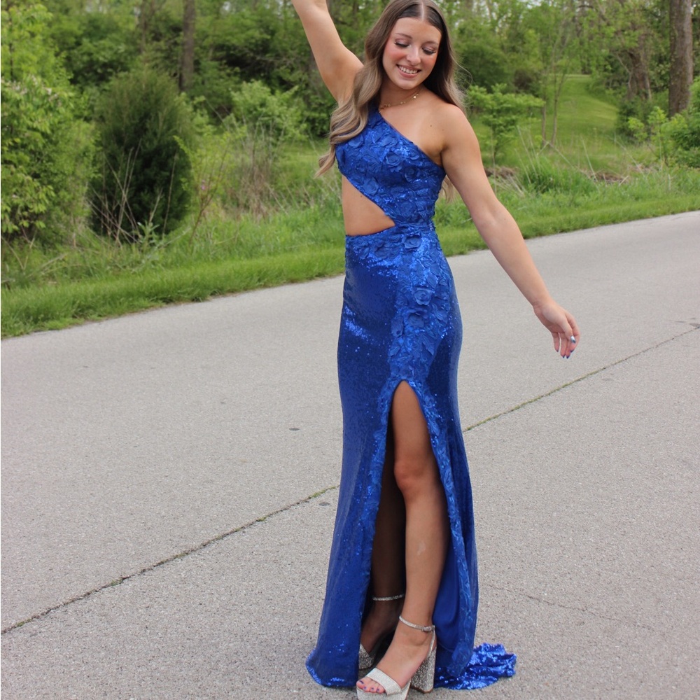 Royal blue prom dress, flower details and sequins. Worn once, perfect condition.